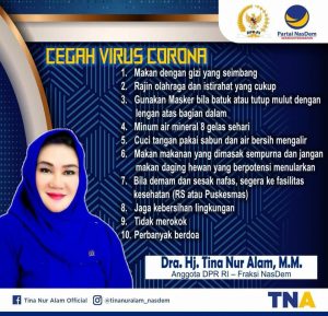 Cegah Corona : Tina Nur Alam Serukan 10 Gaya Hidup Sehat, IDI Sultra Aktifkan Hotline