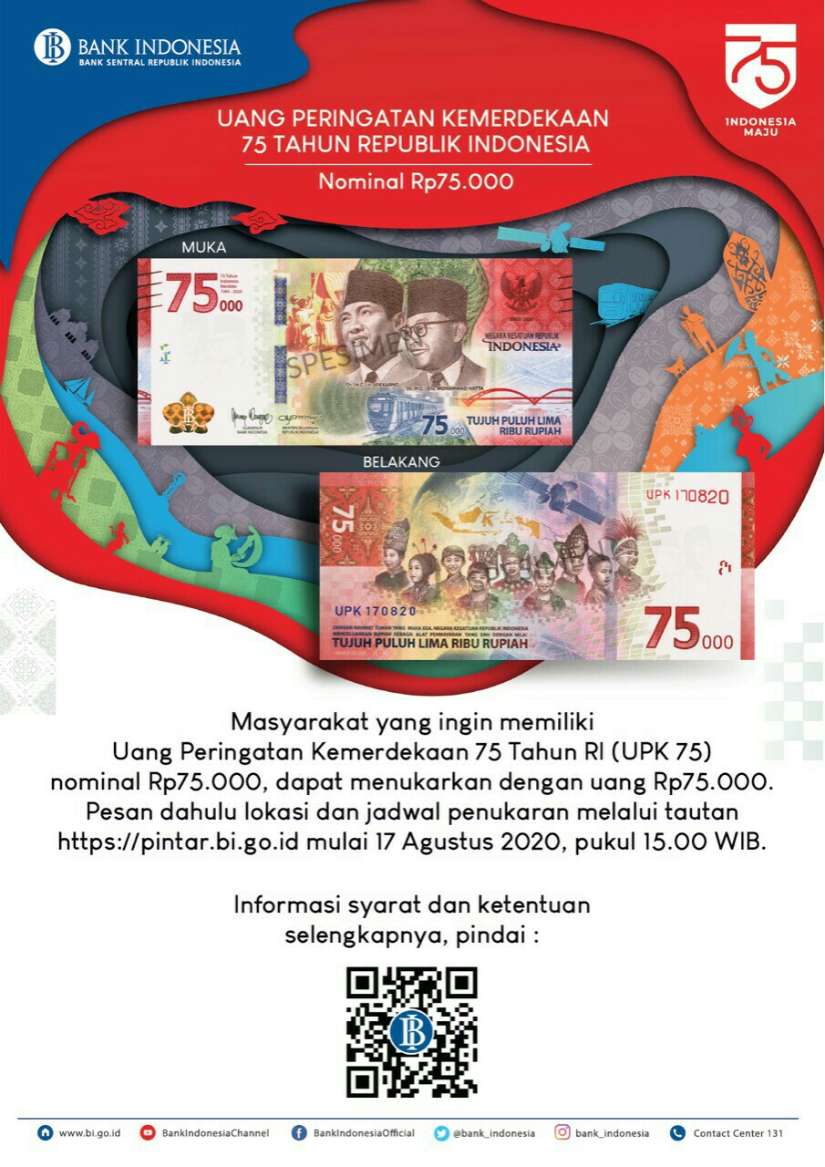 BI: Rupiah Edisi Khusus Rp 75.000 Sah Digunakan untuk Transaksi - lajur