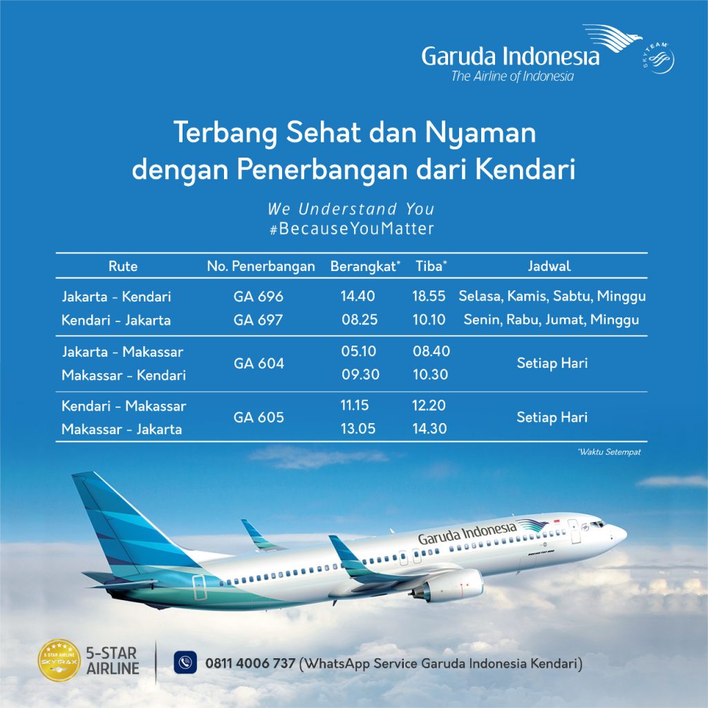 Flight Garuda Indonesia Kendari – Jakarta Direct Pagi & Sore Kembali Aktif