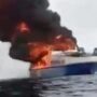 KM Bukit Sumber Poleang terbakar di perairan Pulau Baliara Bombana.