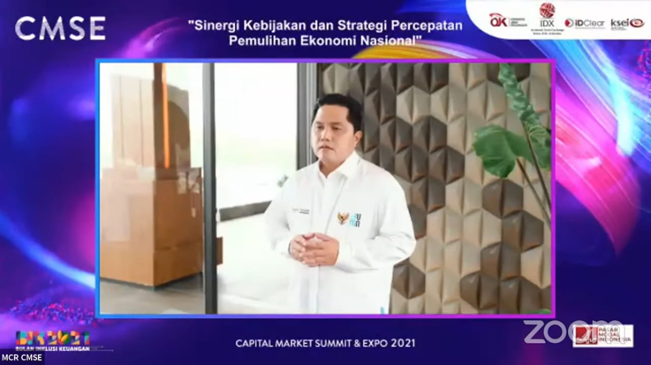 Menteri BUMN, Erick Thohir jadi pembicara dalam ajang CMSE 2021.