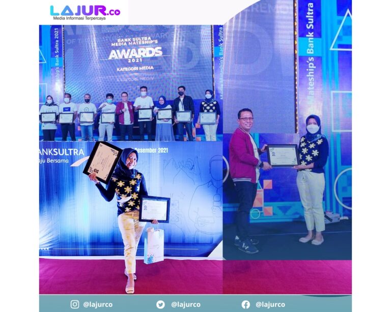 Media Online Lajur.co memboyong Ddua penghargaan sekaligus dari Bank Sultra dalam ajang Media Mateship's Award 2021 yang digelar di Hotel Claro, Senin (27/12/2021).