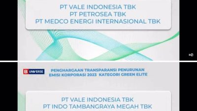 PT Vale Borong Dua Penghargaan Ajang Penganugerahan Transparansi Emisi Korporasi 2023
