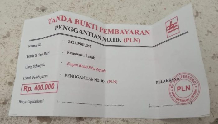 Beredar Foto Tanda Bukti Pembayaran Penggantian Nomor ID Meteran, PLN Tegaskan Itu Penipuan