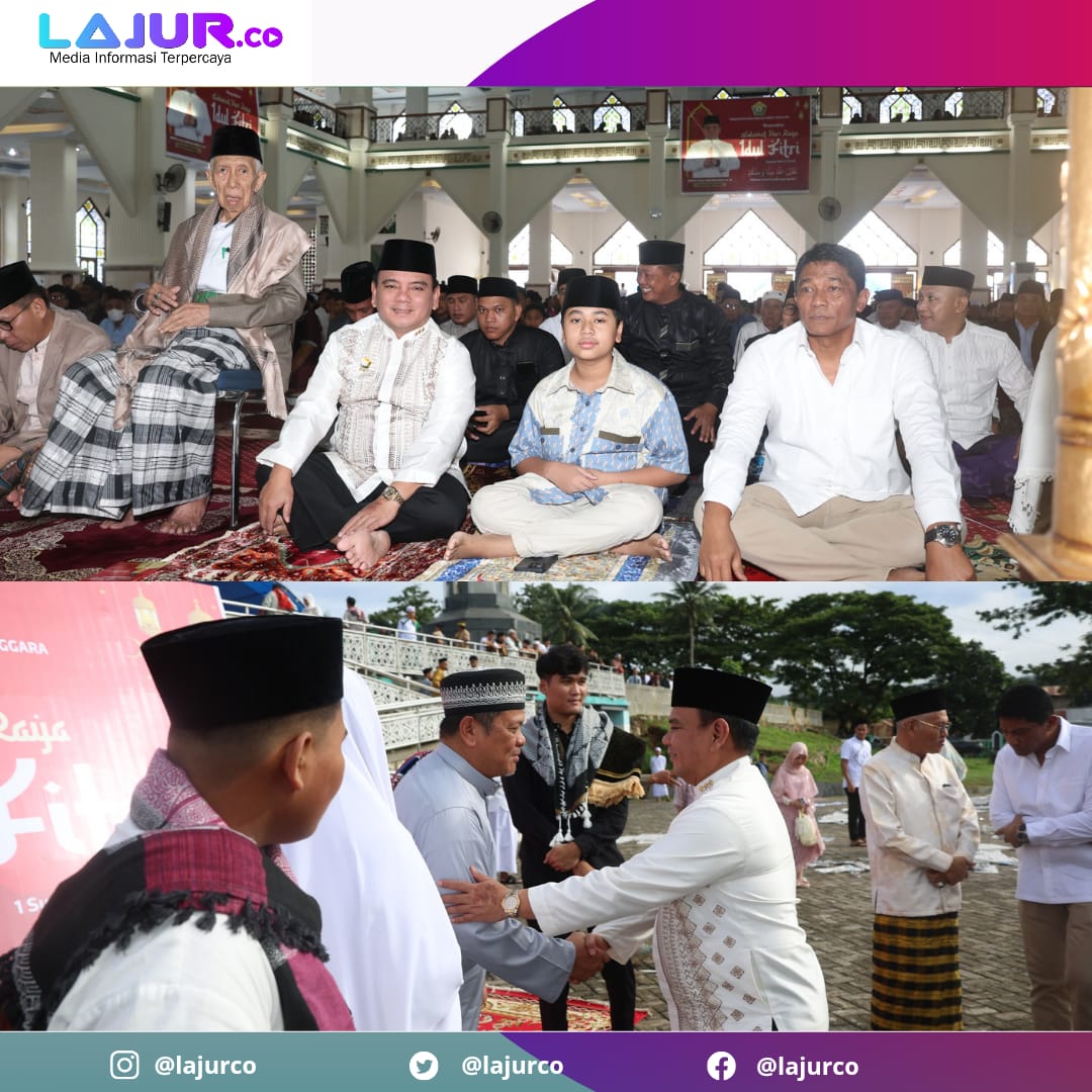 PJ Gubernur Sultra Andap Budhi Revianto melaksanakan salat Idulfitri di Masjid Raya Al-Kautsar Kendari, Rabu (10/4/2024).