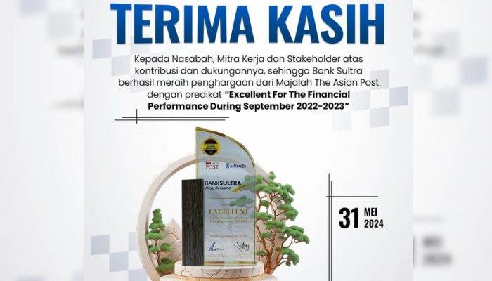 Bank Sultra Raih Penghargaan The Asian Post Best Regional Champion 2024