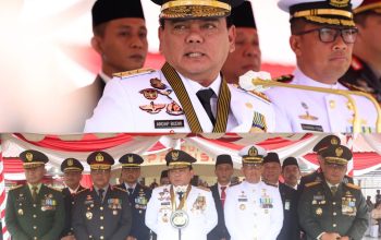 Pj Gubernur Sultra Andap Budhi Revianto menghadiri upacara dalam rangka HUT Bhayangkara ke-78 di Mapolda Sultra, Senin (1/7/2024).