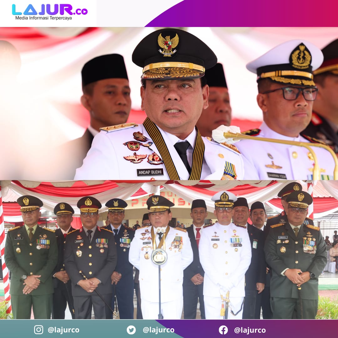 Pj Gubernur Sultra Andap Budhi Revianto menghadiri upacara dalam rangka HUT Bhayangkara ke-78 di Mapolda Sultra, Senin (1/7/2024).