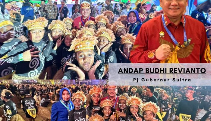 Potret Pj Gubernur Andap Budhi Pakai Topi Adat Khas Papua Hadiri Peringatan Hari Anak Nasional