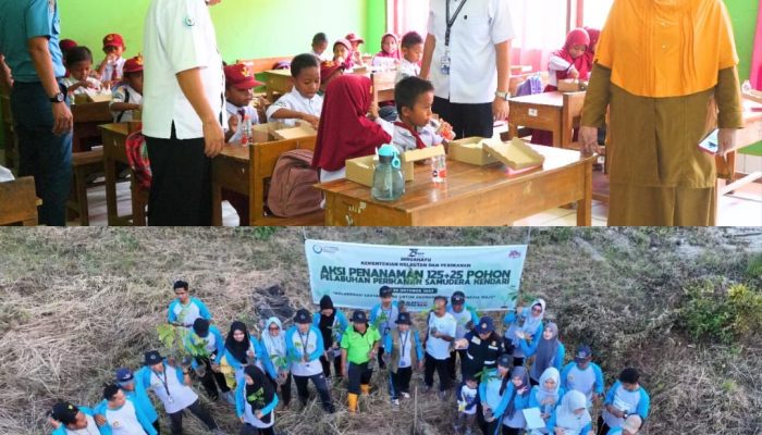 Bagi-Bagi Makanan Bergizi Lauk Ikan Gratis ke Siswa SD Meriahkan HUT KKP di PPS Kendari