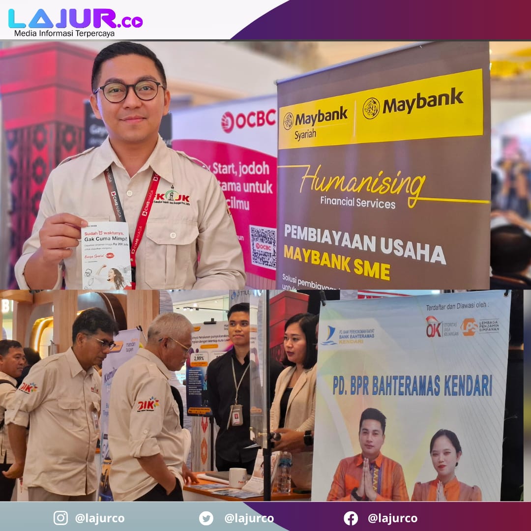 Pameran produk jasa keuangan dari lembaga perbankan selama puncak event BIK 2024 di The Park Kendari.