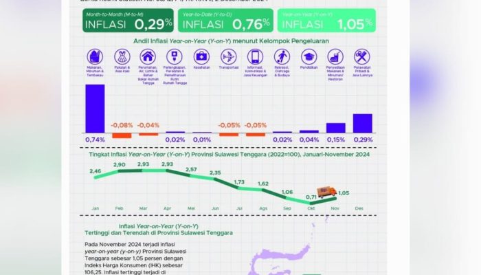 Inflasi Sultra Stabil di Bawah Rerata Nasional: Kolaka Tertinggi, Konawe Terendah