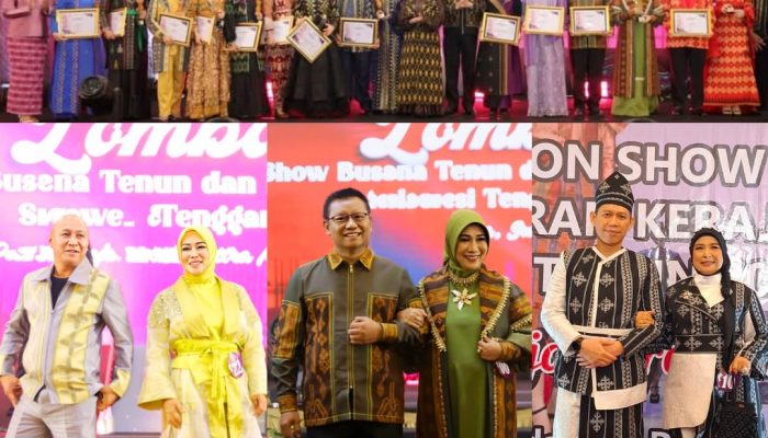 Pesona Tenun & Kerajinan Lokal Tampil Menawan di Ajang Fashion Show Dekranasda Sultra