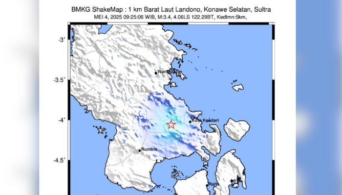 Gempa M 3,4 Guncang Konawe Selatan, Terasa Hingga Kota Kendari