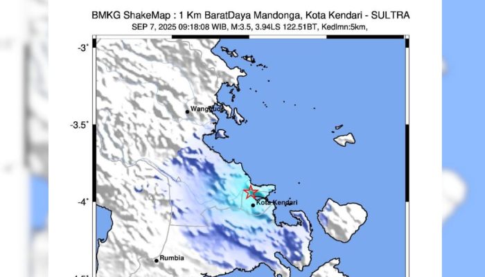 Kota Kendari Digoyang Gempa Magnitudo 3,5, Pusatnya di Mandonga