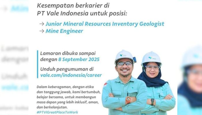 Segera Daftar! PT Vale Buka Peluang Karier untuk Dua Posisi Strategis di Sorowako