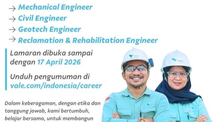 PT Vale Buka Loker Untuk Posisi Engineer, Penempatan di Bungku Timur & Luwu Timur
